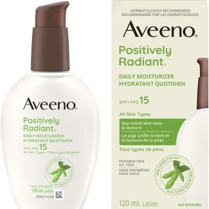 Aveeno Positively Radiant Daily Moisturizer SPF 15, Soy Formula, 120-mL, Pack of 1