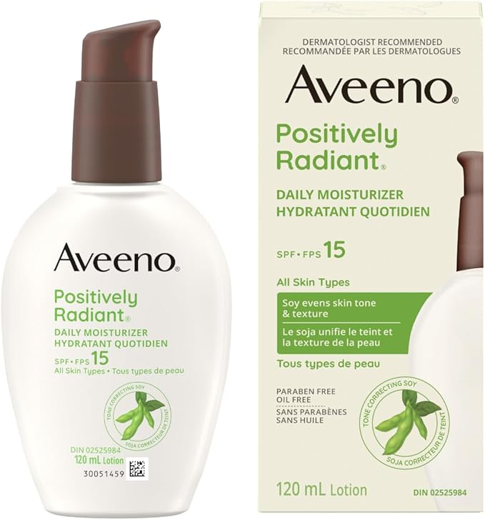 Aveeno Positively Radiant Daily Moisturizer SPF 15, Soy Formula, 120-mL, Pack of 1